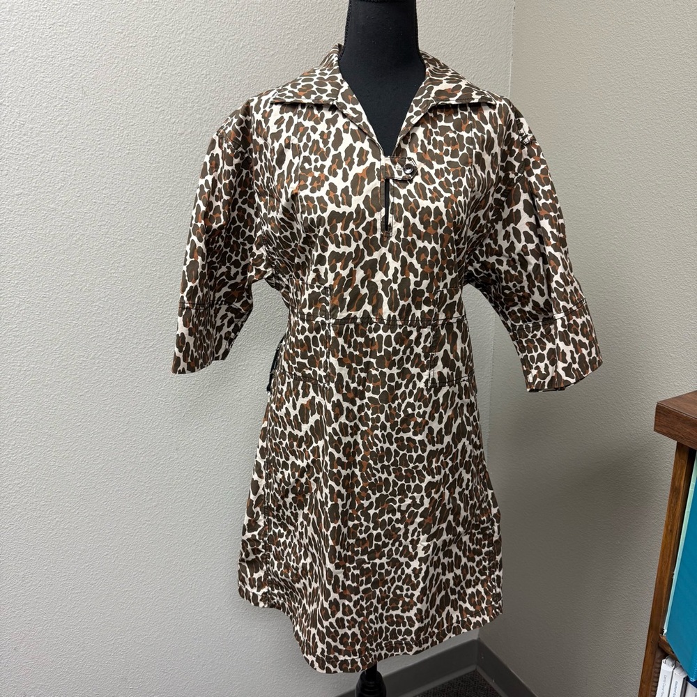Tory Burch Leopard Print Shirt Dress Belted Cotton Safari Chic Size 8 - Picture 4 of 15